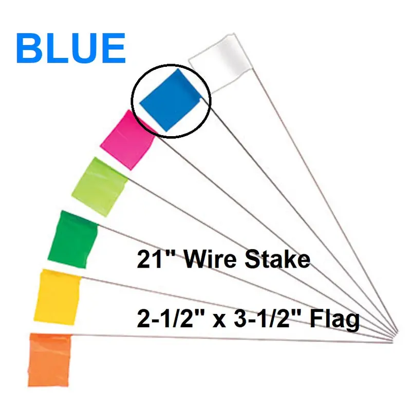 100-Pack Blue Wire Marking Flags – 2.5" × 3.5", 3-Mil Polyethylene, 21" Stem 1