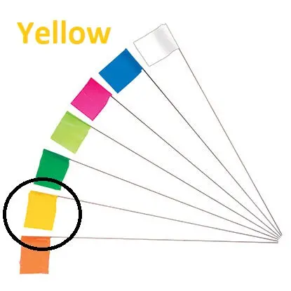 100-Pack Yellow Wire Marking Flags – 2.5" × 3.5" Polyethylene, 21" Stem For Utility Locating 1