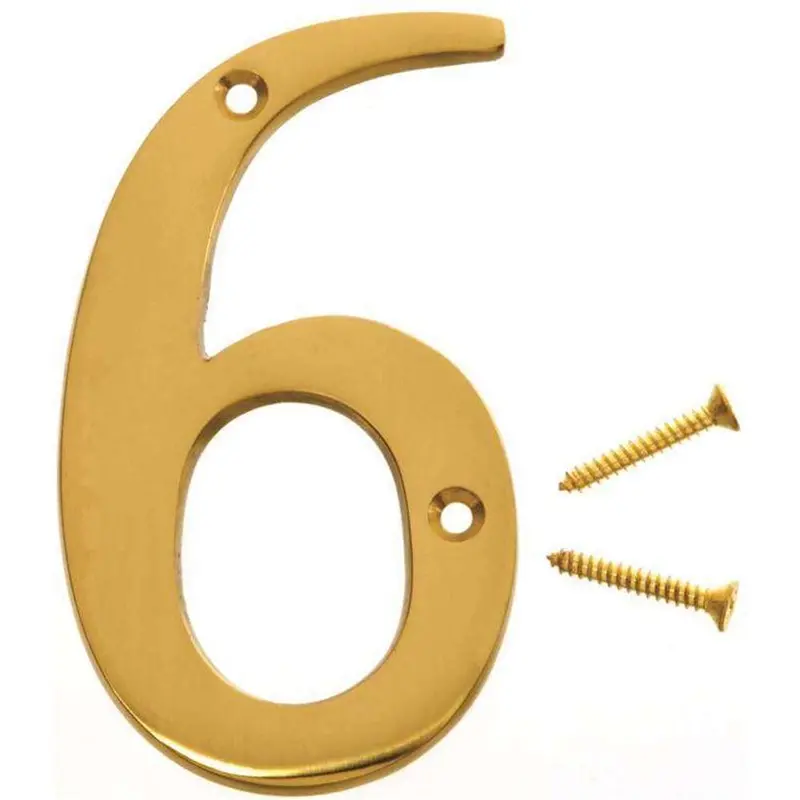 4-Inch Satin Brass House Sign – Hy-Ko #6 1