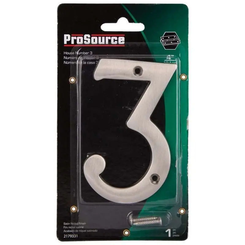 4-Inch Satin Nickel House Number – Digit 3 1