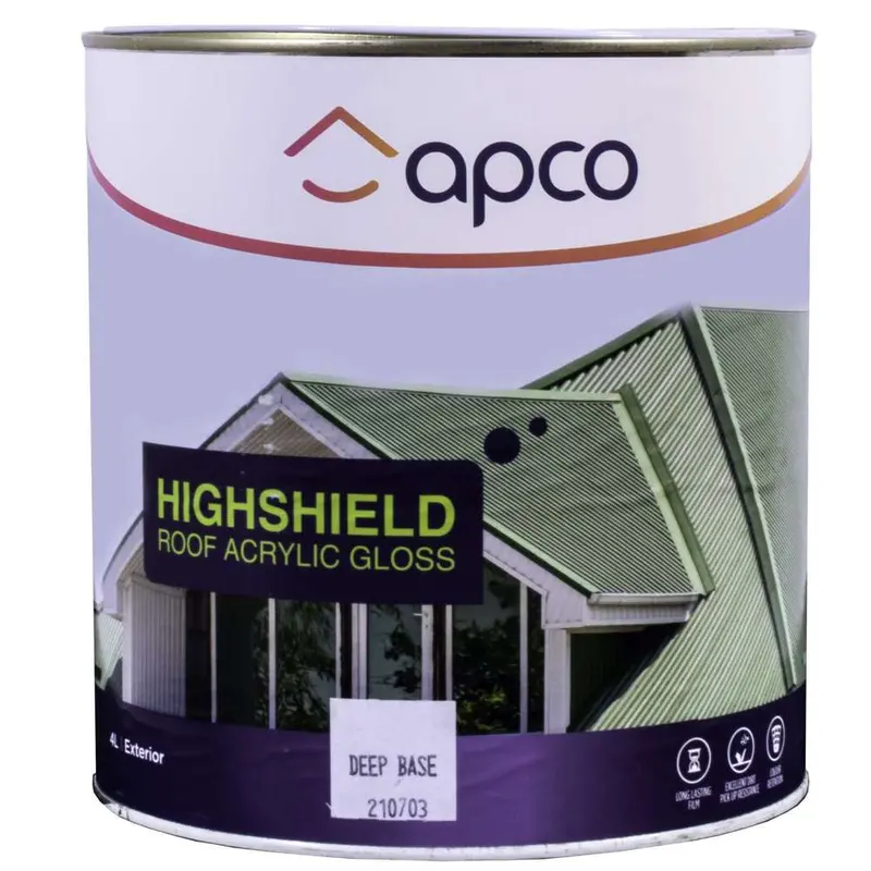 Apco Highshield Gloss Acrylic Roof Paint – Deep Base, 4-Litre Can 1