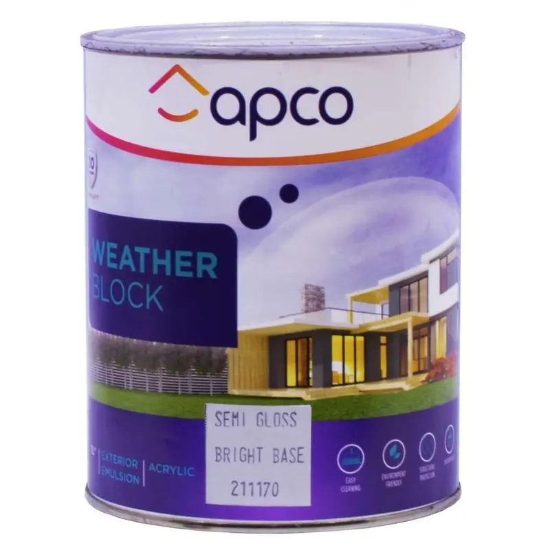Apco Weatherblock Semi-Gloss Acrylic Paint – Bright Base, 1 Litre 1