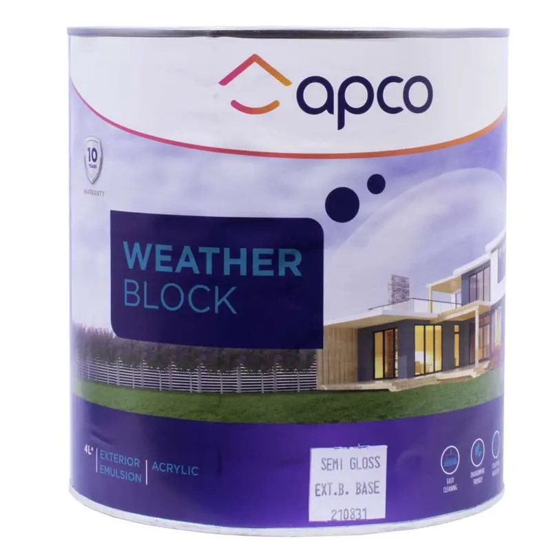 Apco Weatherblock Semi-Gloss Acrylic Paint – Extra Bright Base, 4 Litre 1