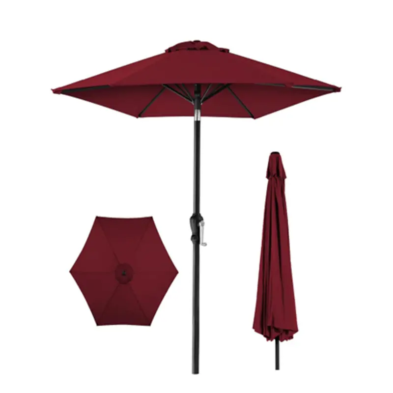 Beach Sun Umbrella – 8-Rib Reinforced Frame With Weighted Concrete Base, Maroon 1