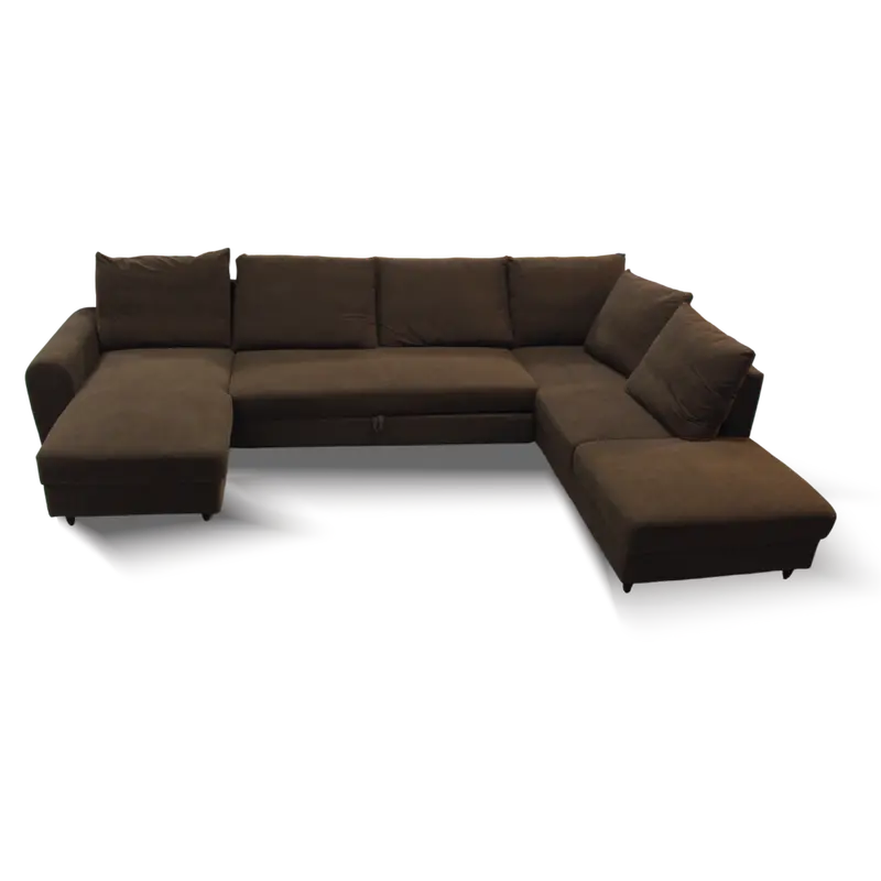 Bless L-Shaped Convertible Fabric Sofa With Ottoman – Dark Brown Upholstery, Model #220G-6 1