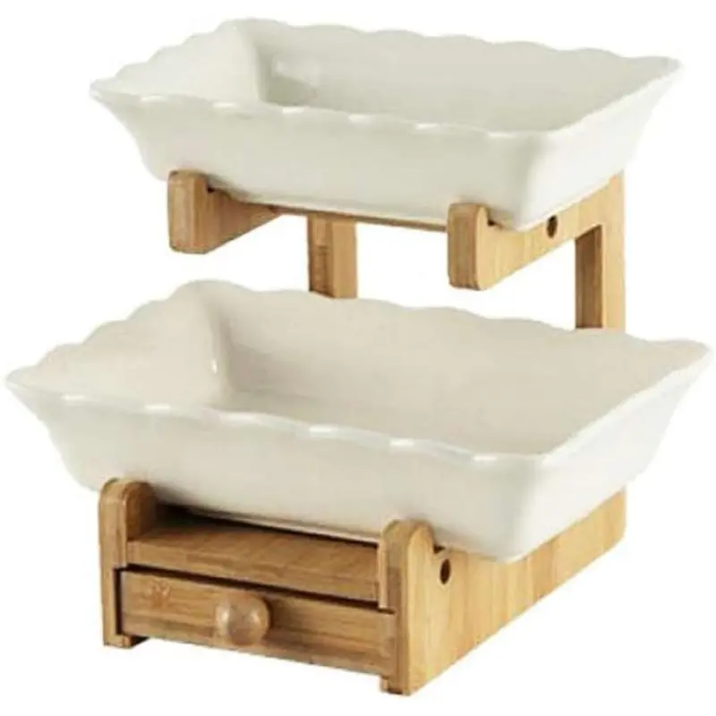 Dual-Layer Dish Unit With Stand And Concealed Drawer 1