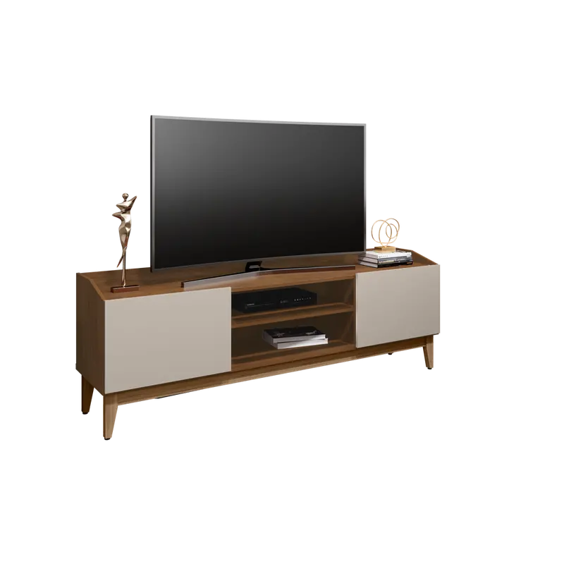 Fb Ravena Compact Tv Stand – 1600X415X600Mm Cedar & Off-White Gloss Design (No Warranty) 1