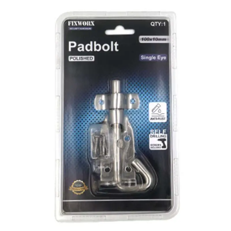 Fixworx Stainless Steel Single-Eye Padbolt – Polished Finish, 100Mm Length × 10Mm Diameter 1