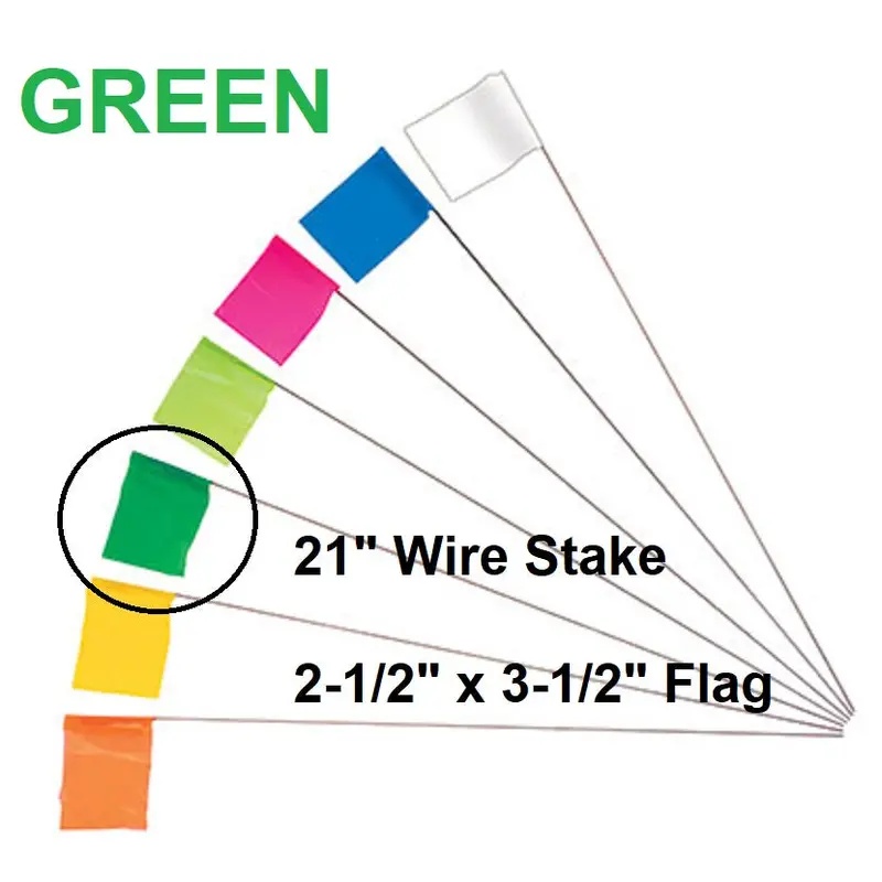 Green Wire Marking Flags – 100-Pack, 2.5" × 3.5", 3-Mil Polyethylene, 21" Flexible Stem 1