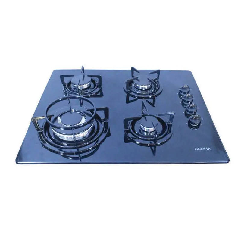Home Basics 60Cm Black Glass 4-Burner Gas Cooktop 1