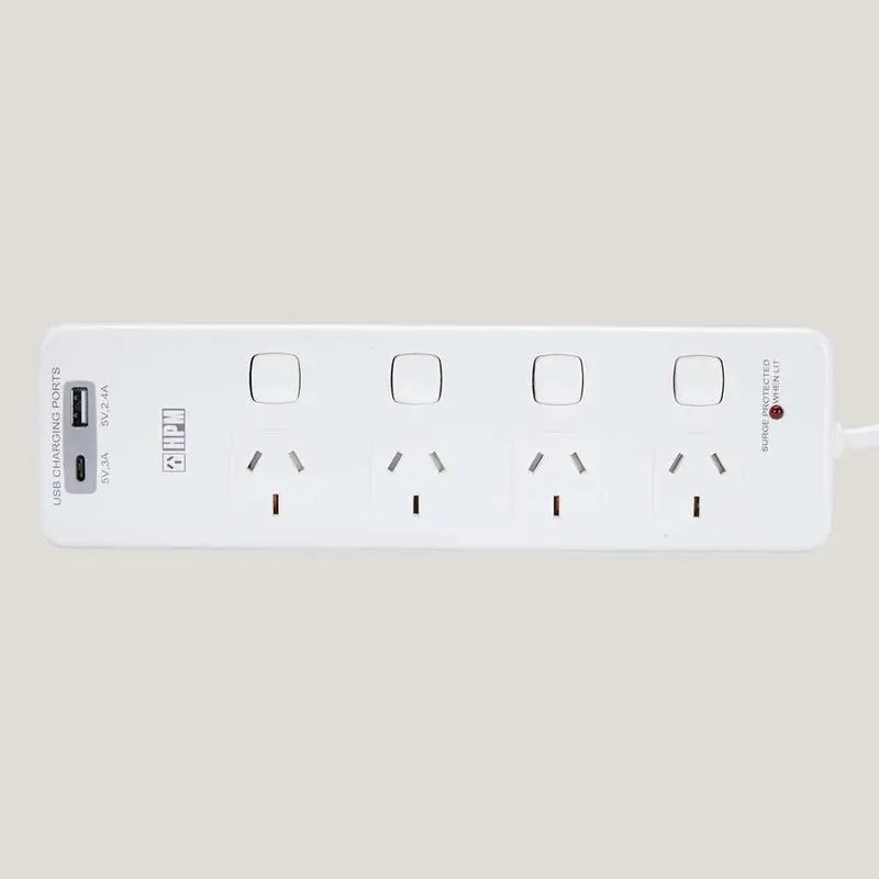 Hpm 4-Outlet Switched Power Board – Surge Protection, Dual Usb Charging Ports, Wall-Mountable Design 1
