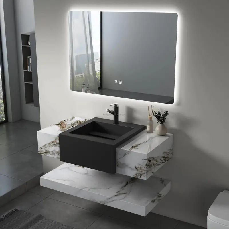 Huli Stone-Finish Mirror Cabinet – 1000 × 1000 × 150 Mm 1