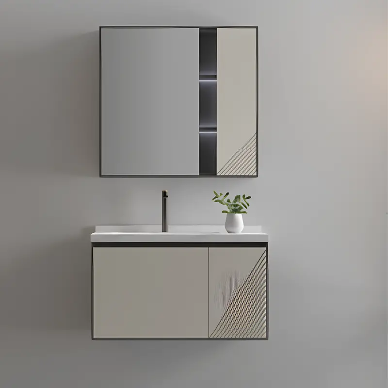 Inox Trend Bathroom Vanity Cabinet With Integrated Mirror – Ivory Finish, Cabinet: 800 × 500 × 520Mm, Mirror: 750 × 140 × 750Mm 1