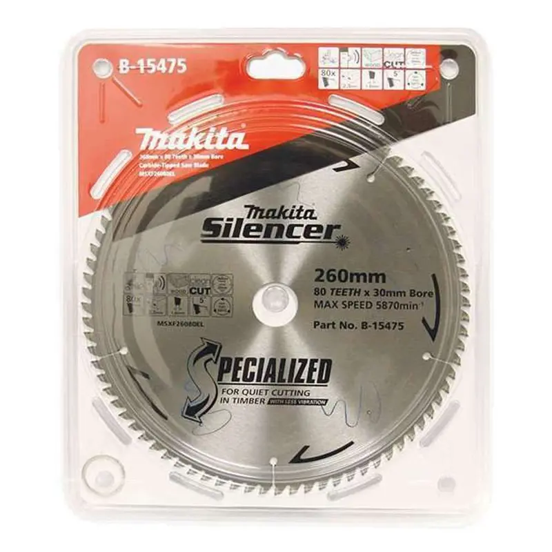Makita Low-Noise Mitre Saw Blade – 260Mm Diameter, 80 Tooth Carbide-Tipped 1