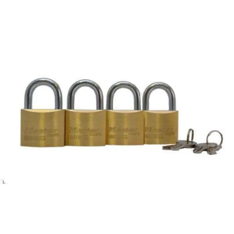 Master Brass Padlock – 40Mm Wide Body, Hardened Steel Shackle (4-Pack) 1