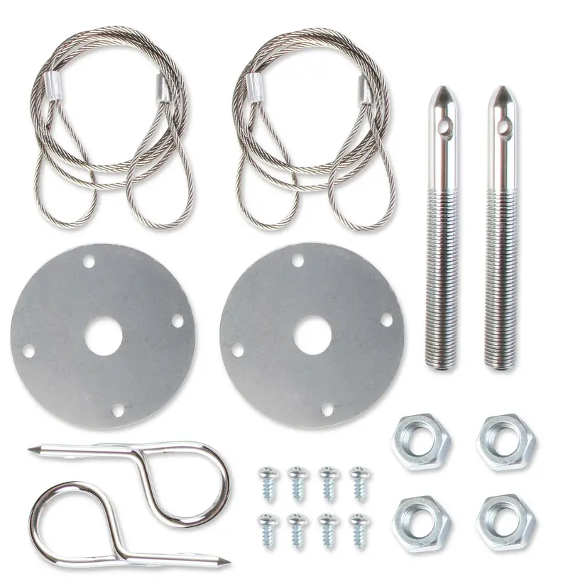 Mr. Gasket Hood Pin Kit With Hairpin Clips, Lanyard Cables & Scuff Plates (1616) 1