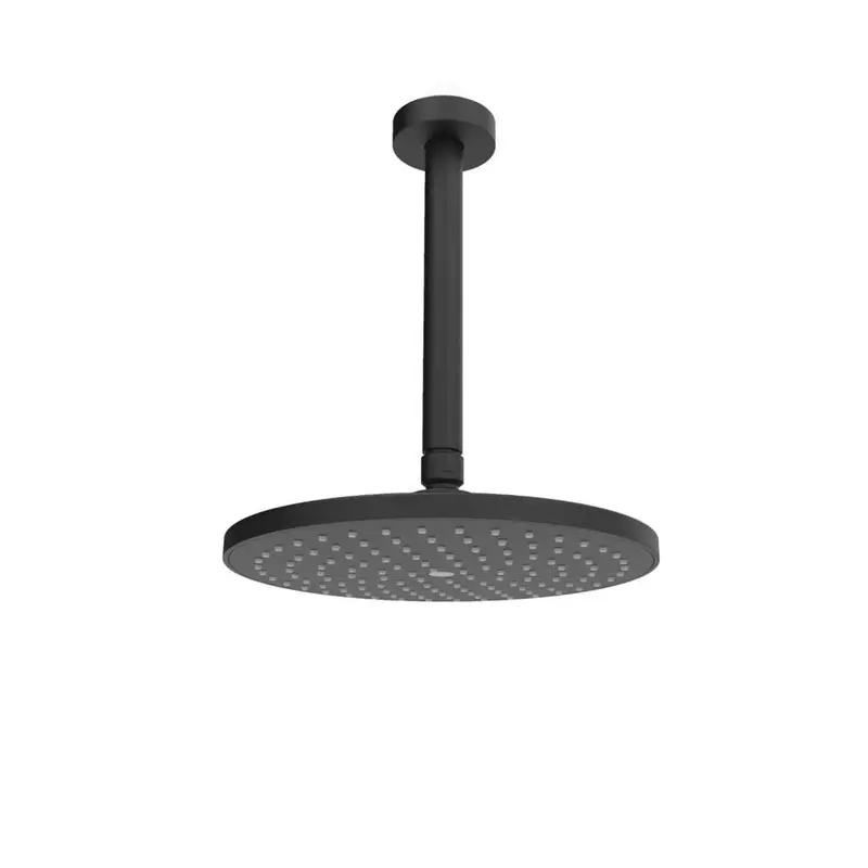 Neptune Ii Matte Black Round Ceiling-Mount Shower Head – 255Mm W/ 300Mm Arm 1