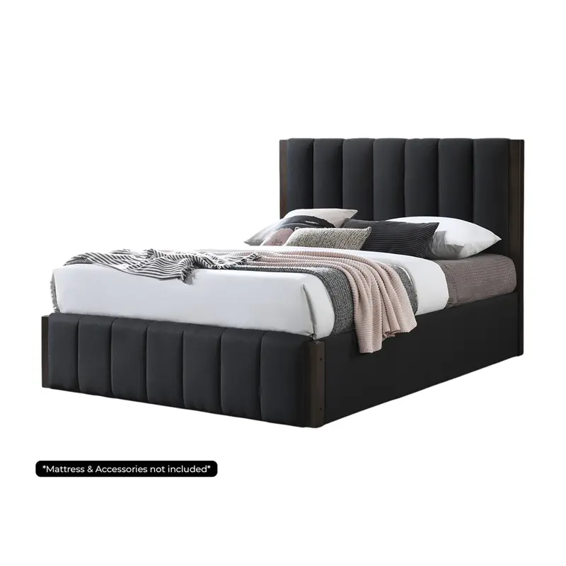 Oshi Shuri Hydraulic Queen-Size Bed Frame – 1980X1530Mm, Matte Black Finish 1