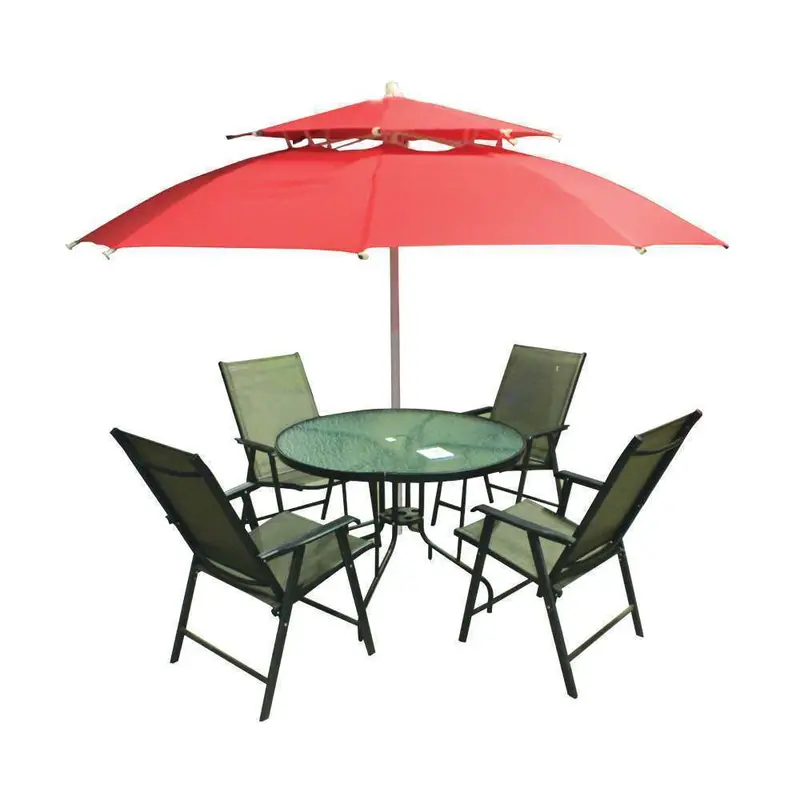 Outdoor Patio Set – 100 X 72Cm Table With 4 Chairs And Sun Umbrella 1