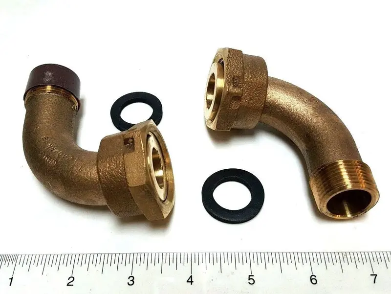 Pair Of 3/4-Inch Angle Water Meter Couplings – Lead-Free Brass, Swivel Nut To Npt 1