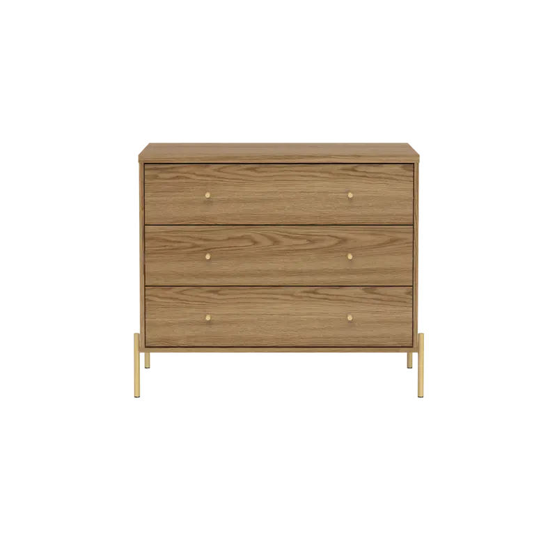 Provincia Jasper 3-Drawer Dresser – Oak And Gold Accent Design (Model Pa61454, No Warranty) 1