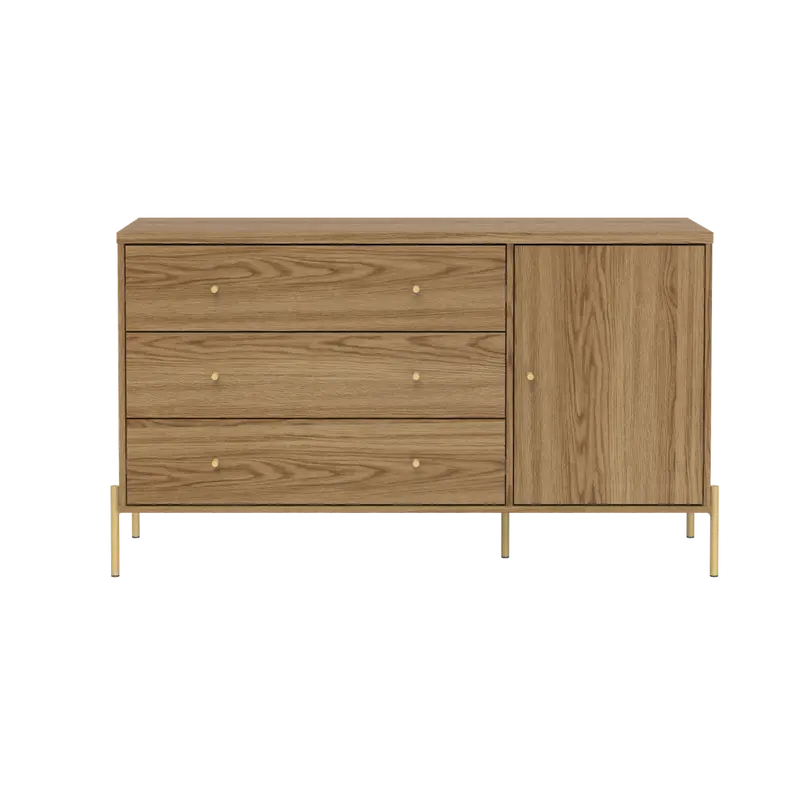 Provincia Jasper 3-Drawer Dresser With Single Door – Oak And Gold Finish (Model Pa61654) 1