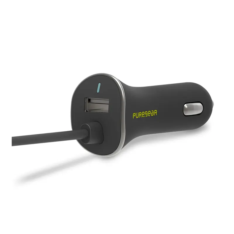 Puregear 24W Dual-Port Usb Car Charger – Built-In Usb-C Cable, Compact Black Design 1