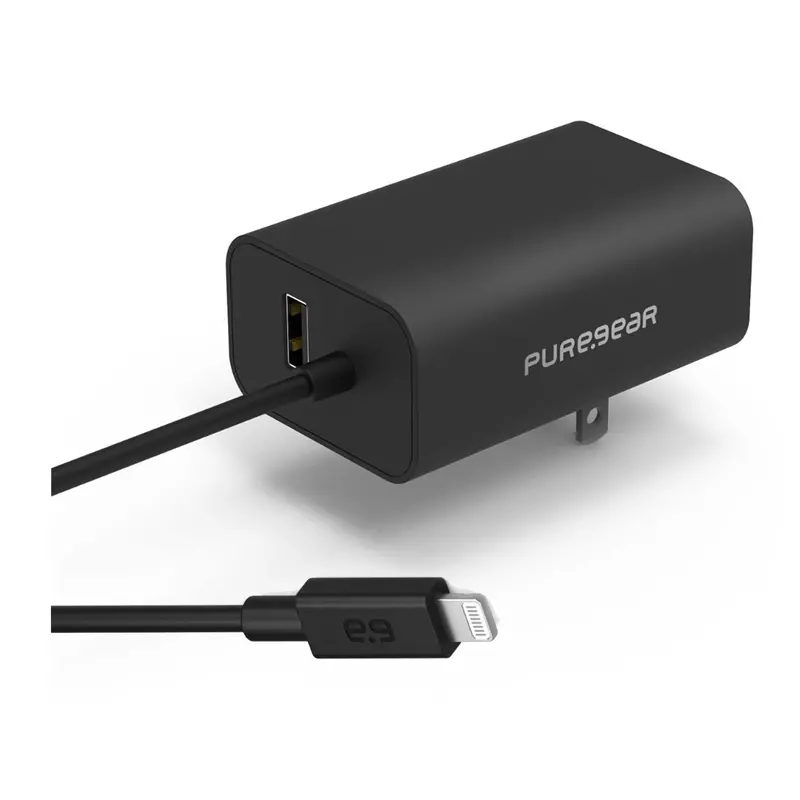 Puregear 24W Usb-A Wall Charger – Built-In 5-Foot Lightning Cable, Black 1