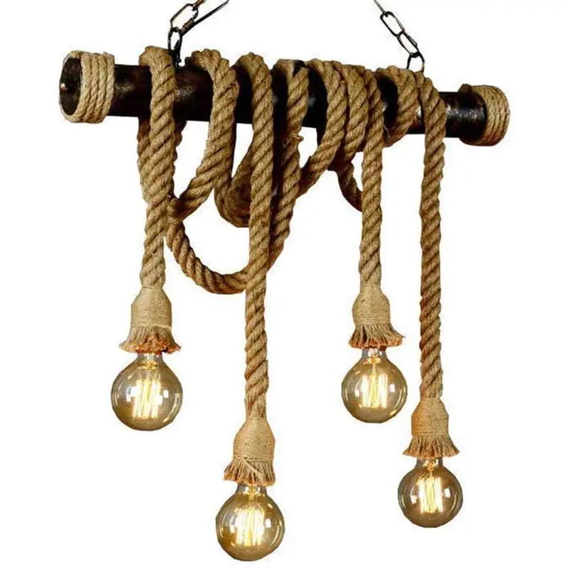 Rope-Wrapped Four-Pendant Chandelier 1