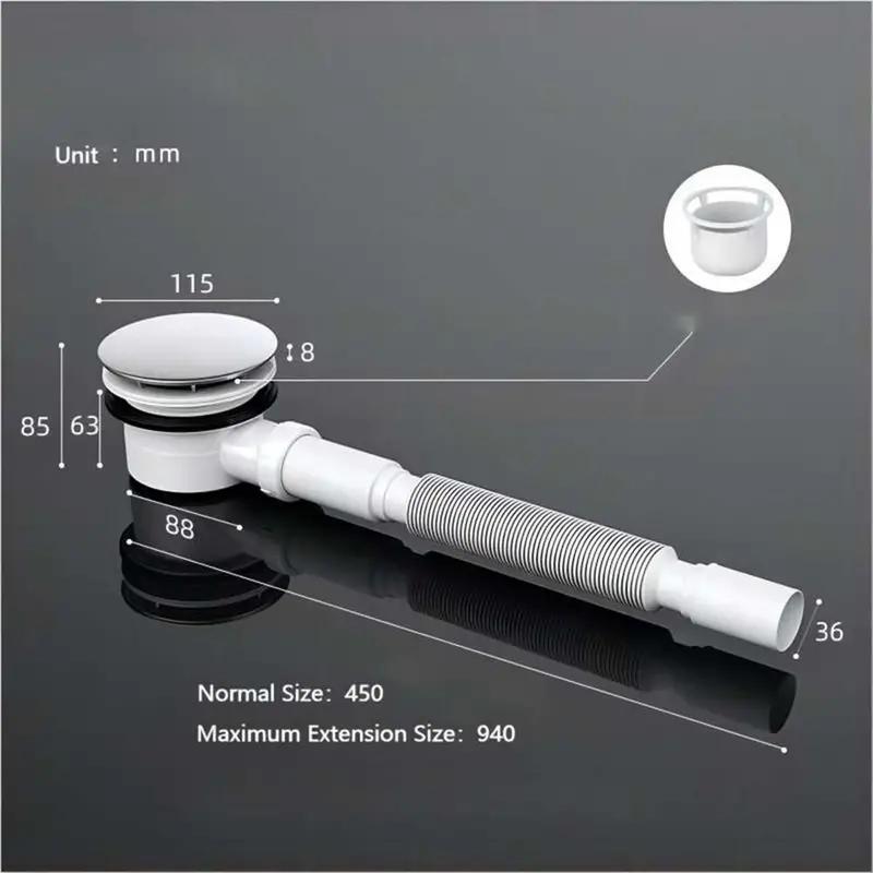 Shower Bath Tray Drain Assembly With Pop-Up Waste And Pipe Kit 1