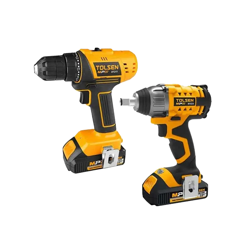 Tolsen 2-Piece Cordless Combo Kit – Impact Wrench + Drill With Dual 2.0Ah Batteries And Charger 1