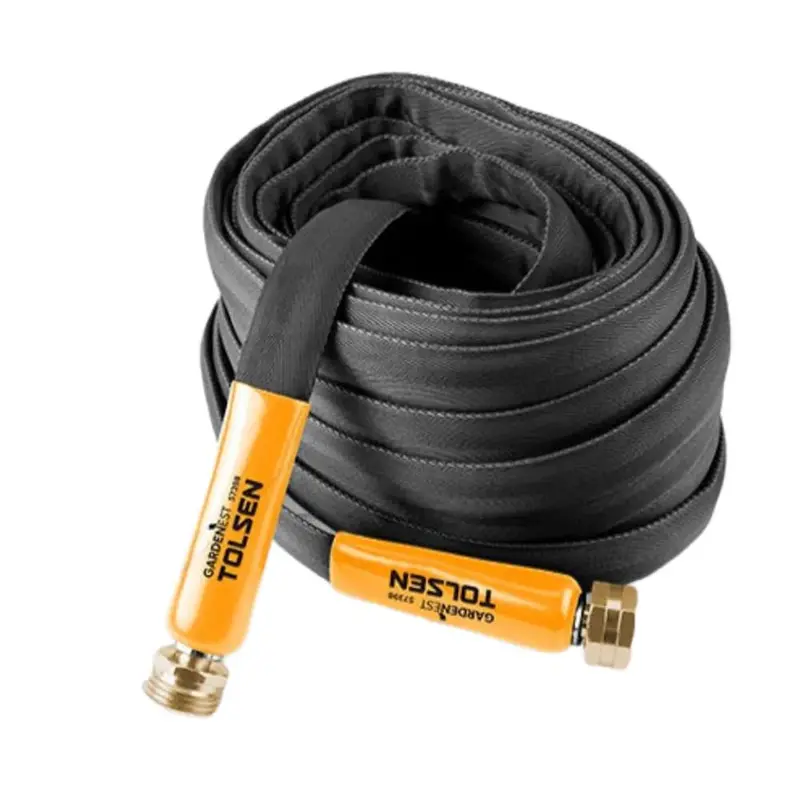 Tolsen Reinforced Flat Fabric Garden Hose – 5/8" X 75" (22.8M), Kink-Resistant Design 1