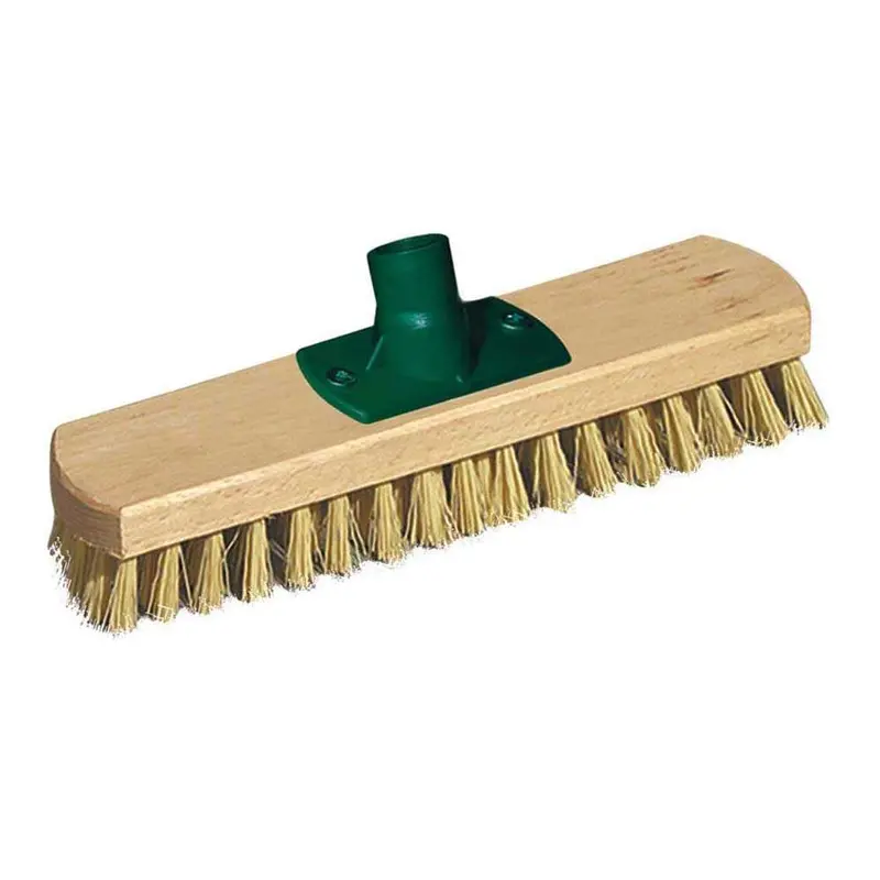 York Hard-Bristle Deck Broom With Wooden Handle 1