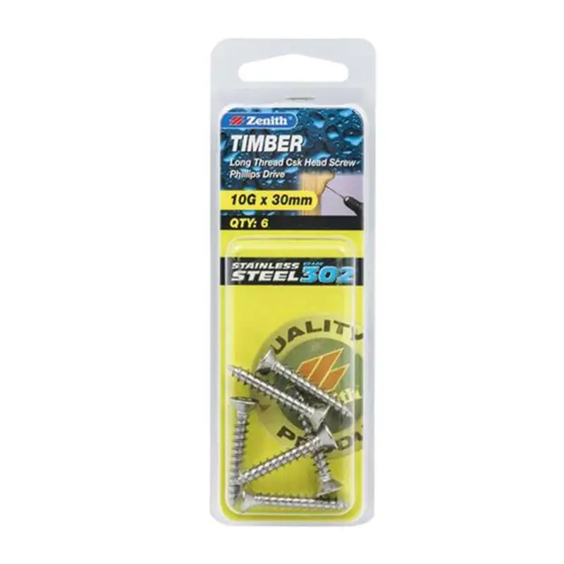 Zenith Phillips Countersunk Stainless Steel Screw – 10G X 30Mm (6-Pack) 1