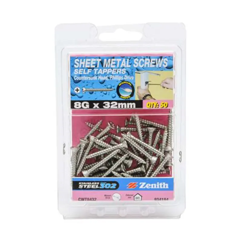 Zenith Self-Tapping Stainless Steel Screw – 8G X 32Mm, Phillips Head (50-Pack) 1