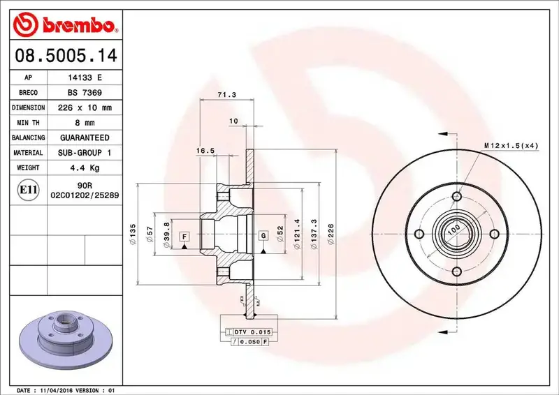 Brembo 08500514C02 High-Performance Brake Rotor – Precision-Machined For Consistent Stopping Power 1