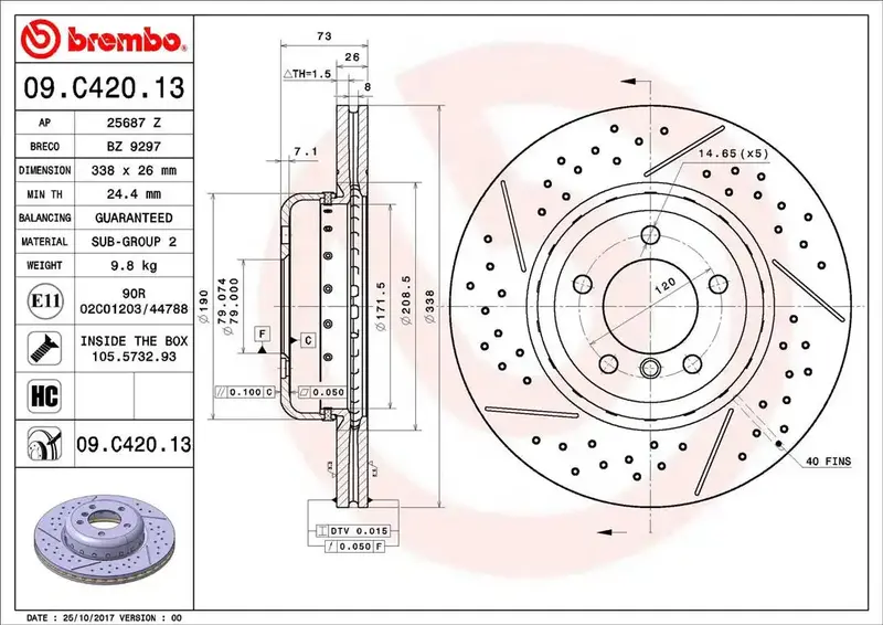 Brembo 09C42013C02 Premium Replacement Brake Rotor – Direct Oe Fit, High-Carbon Cast Iron 1