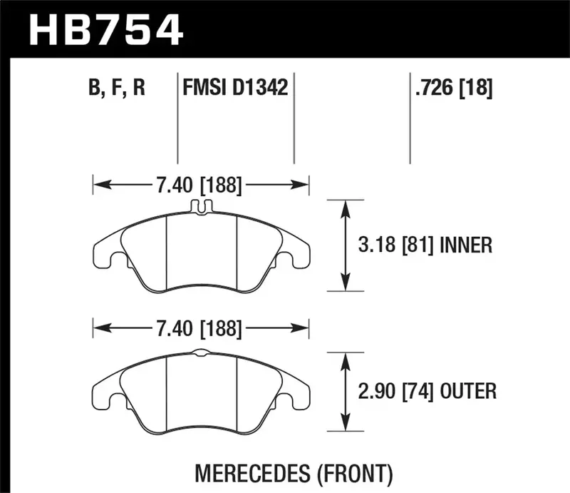 Hawk Street Race Hb754R.726 Brake Pads – 0.726-Inch Thickness, High-Temp Friction Compound 1