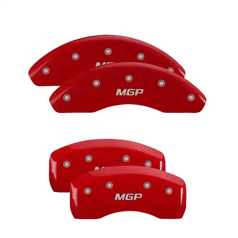 Mgp Engraved 4-Piece Brake Caliper Cover Set — Front And Rear — Red Block/Charger Finish With Silver Accent 1