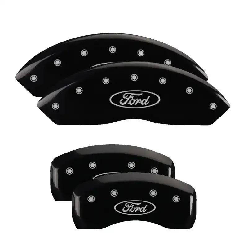 Mgp Engraved 4-Piston Caliper Covers – Front And Rear, Black Finish With Silver Accent 1